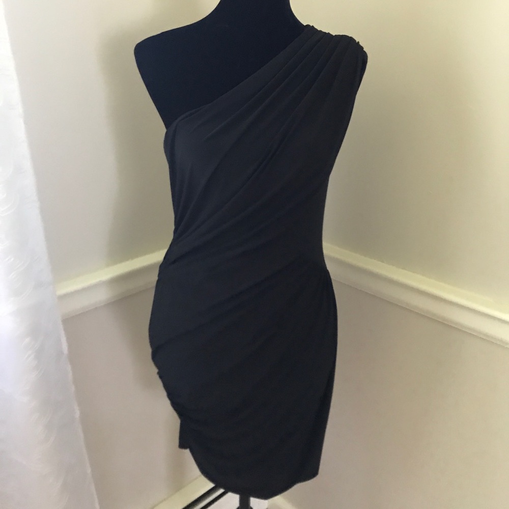 Flattering black one shoulder cocktail dress